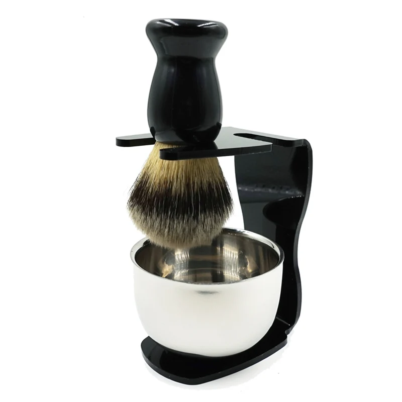 New Badger Bristle Shaving Brush + Arcylic Brush Holder + Bowl