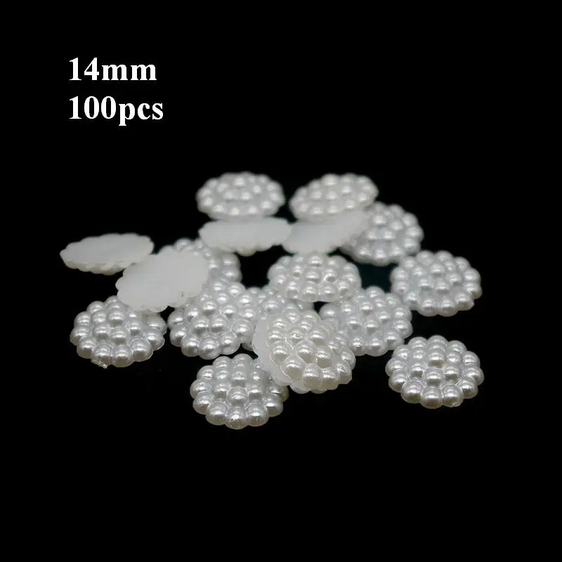14mm Блестящий 100 шт./лот, белый Подсолнух в форме цветка, скрапбук, искусственный жемчуг, бусины для шитья, пуговицы, сделай сам, материал, фурнитура BV212 - Цвет: 14mm