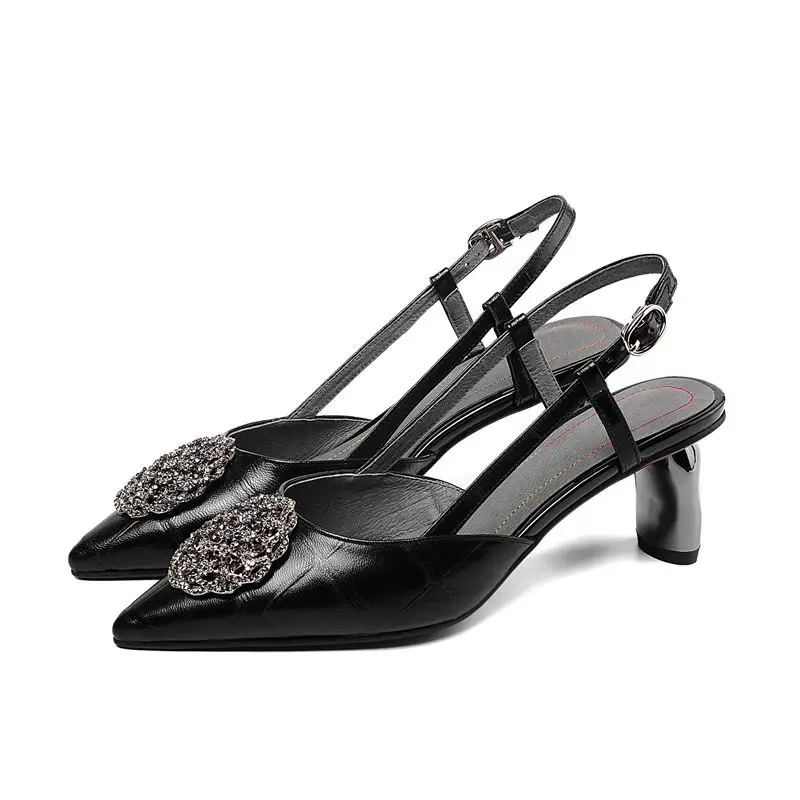 ALLBITEFO/Модная брендовая обувь из натуральной кожи на высоком каблуке с металлическими украшениями; Офисная Женская обувь; летние пляжные сандалии; женские босоножки - Цвет: as picture