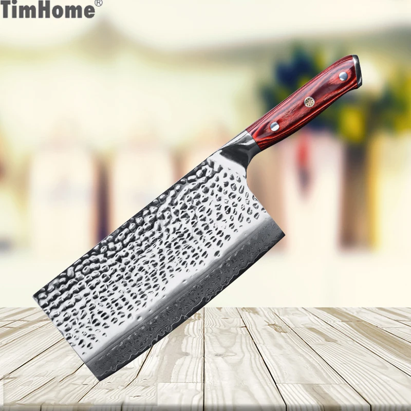 

Timhome Redwood Handle 67 layers Damascus Steel Kitchen Knife Damascus Chef Knife 7 inch Professional Butcher Knife