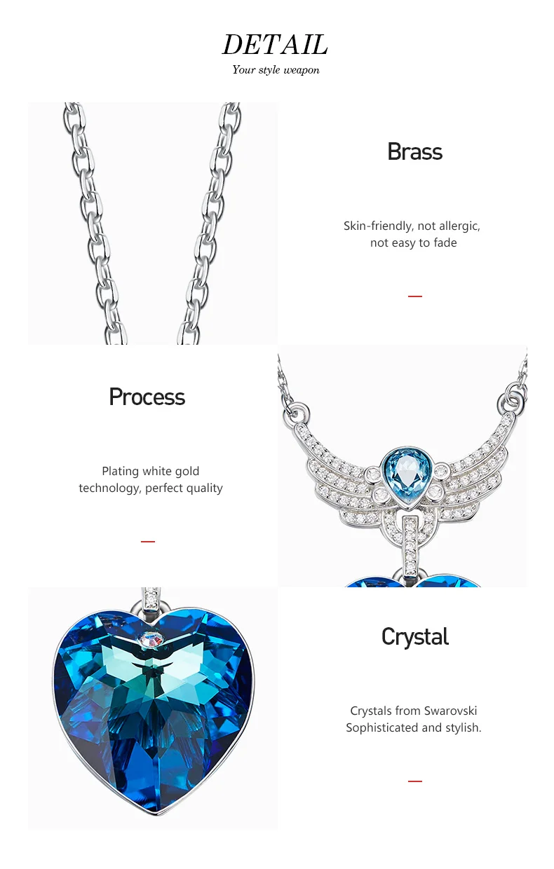 CDE роскошные украшения с кристаллами Swarovski ожерелья ювелирные изделия для женщин голубое сердце кулон крылья ювелирные изделия Изысканные Подарки