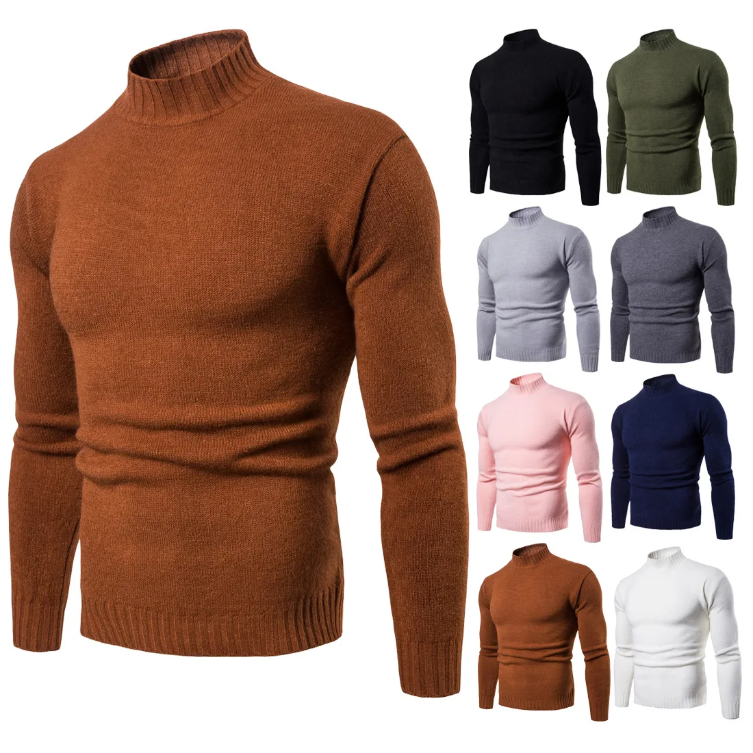 2018 осень-зима мужские пуловеры свитер вязаный эластичный свитер для повседневной носки модные тонкие Плотная вязаный свитер водолазка