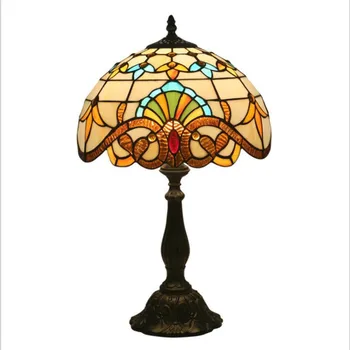 

12" Vintage European Tiffany Baroque Glass Table Lamp for Foyer Bed Room Bar Apartment Glass Reading Light H 49cm 1046