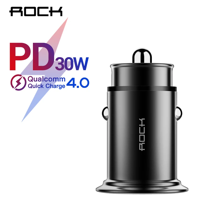 

ROCK QC 4.0 PD 3.0 Metal Mini Car Charger Quick Charge Dual USB SCP VOOC Car-Charger 30W Fast USB Type C AFC SCP Phone Charger
