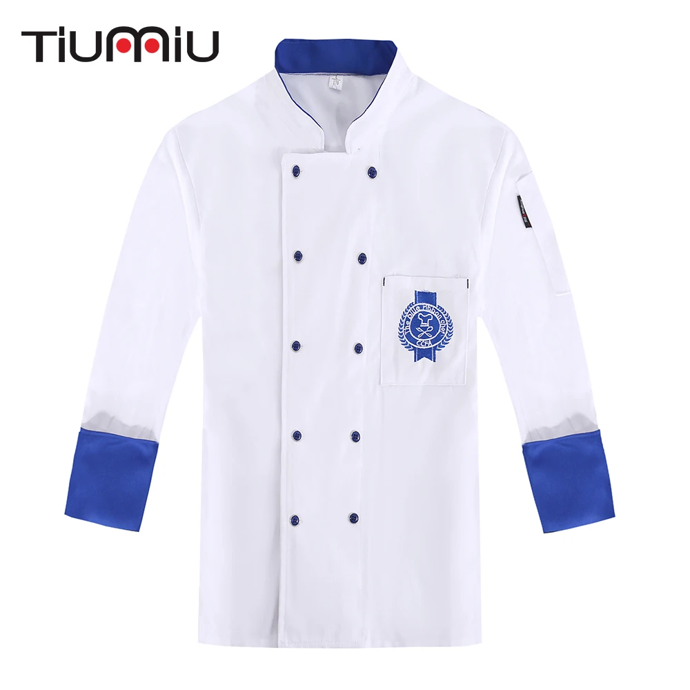 

Double Breasted Embroidered Badge Chef Jacket Wholesale Food Service Outfit Cafe Bakery Waiter Work Uniform Cooking Coat Clothes