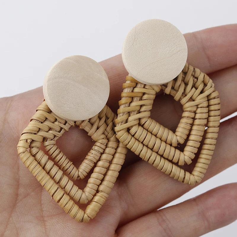 

AENSOA Korea Handmade Geometric Bamboo Drop Earrings Women Rhombus Hollow Woven Rattan Straw Braid Statement Earrings Jewelry