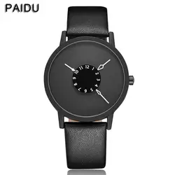 Paidu Мода Прохладный Уникальный Дизайн кварцевые наручные часы поворотный черный циферблат часы работы Мужские Женские подарок унисекс