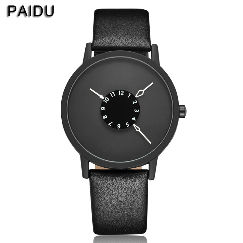 

Paidu Fashion Cool Unique Design Quartz Wrist Watch Turntable Black Dial Clock Hours Mens Womens Gift Unisex relogio masculino