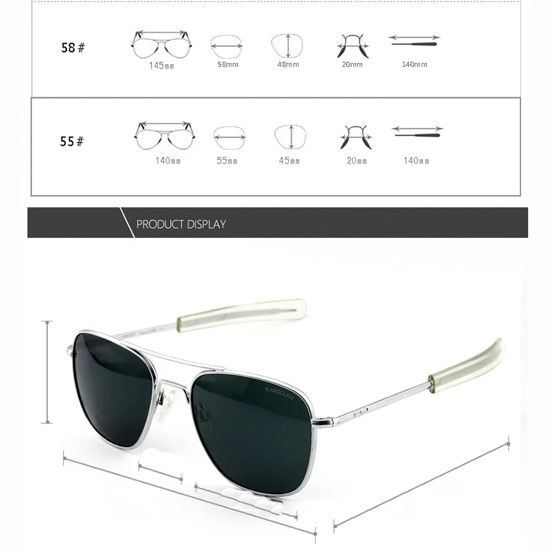 Goedkoop Pilot USA. RE Zonnebril Mannen Top Kwaliteit Merk Designer RANDOLPH AGX Gehard Glas Lens AO Zonnebril Mannelijke TJ116