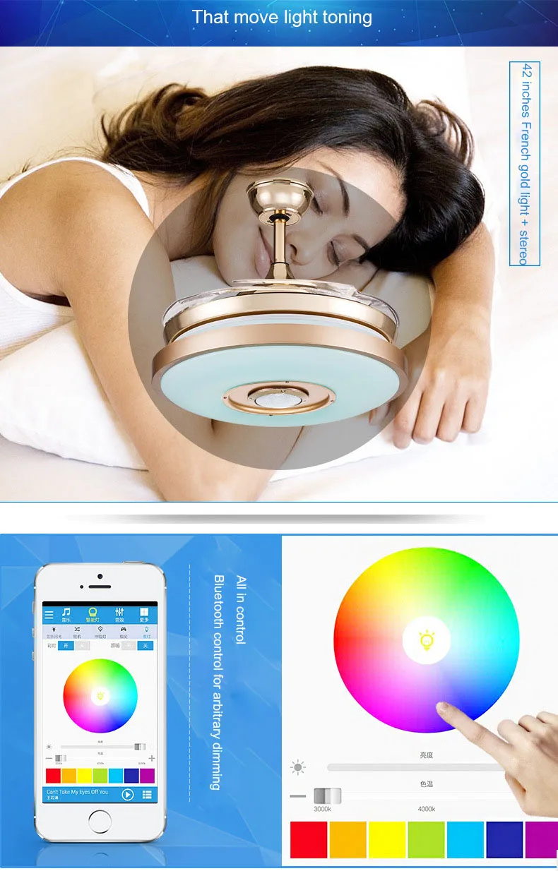 Светодиодный музыкальный Невидимый потолочный светильник для ресторана, спальни, светодиодный Современный минималистичный потолочный вентилятор для гостиной