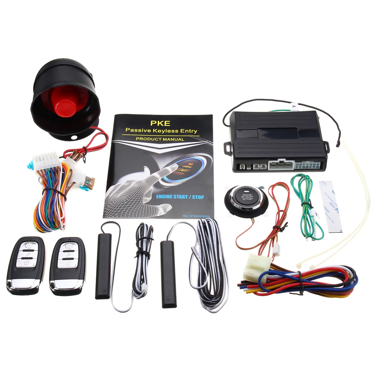 Hopping Code PKE Car Alarm System W Keyless Entry Remote Start Push Button Start