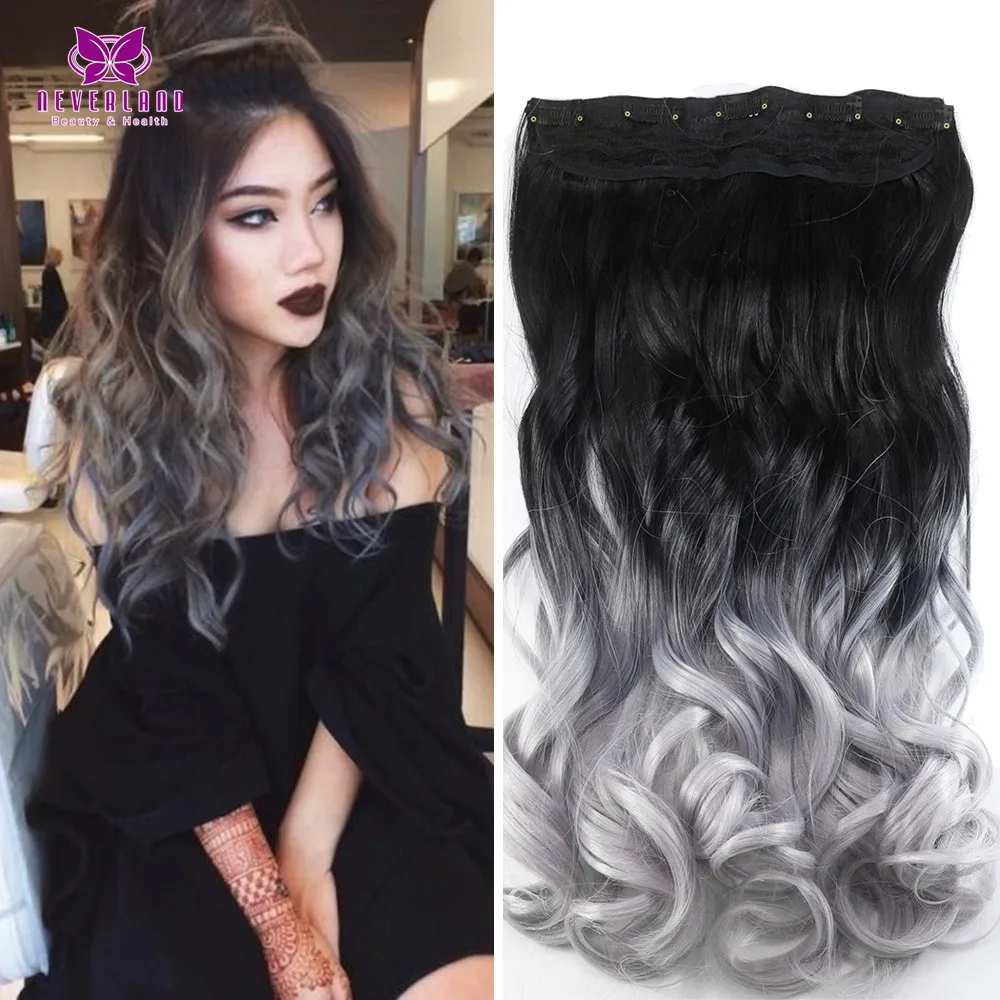 Buy 24" 60cm Curly Wavy Hair Extention Ombre Silver