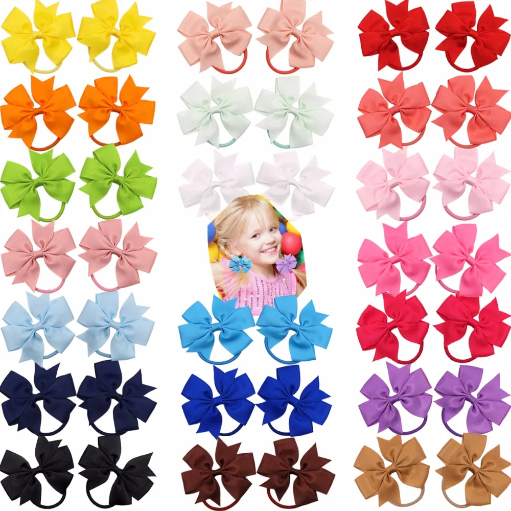 

40Pcs (20Pairs) Baby Girl Grosgrin Ribbon Hair Bows Ponytail Holder Boutique Hair Bows Elastic Tie for Teens and Young Women