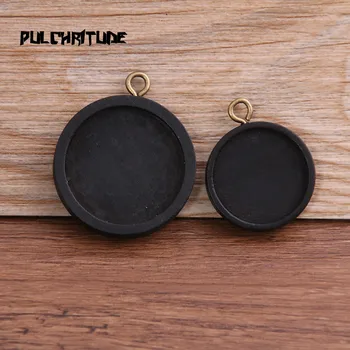 

6pcs 20/25mm Inner Size Black Color Round Wood Cabochon Base Setting Charms Pendant Necklace Findings 8D
