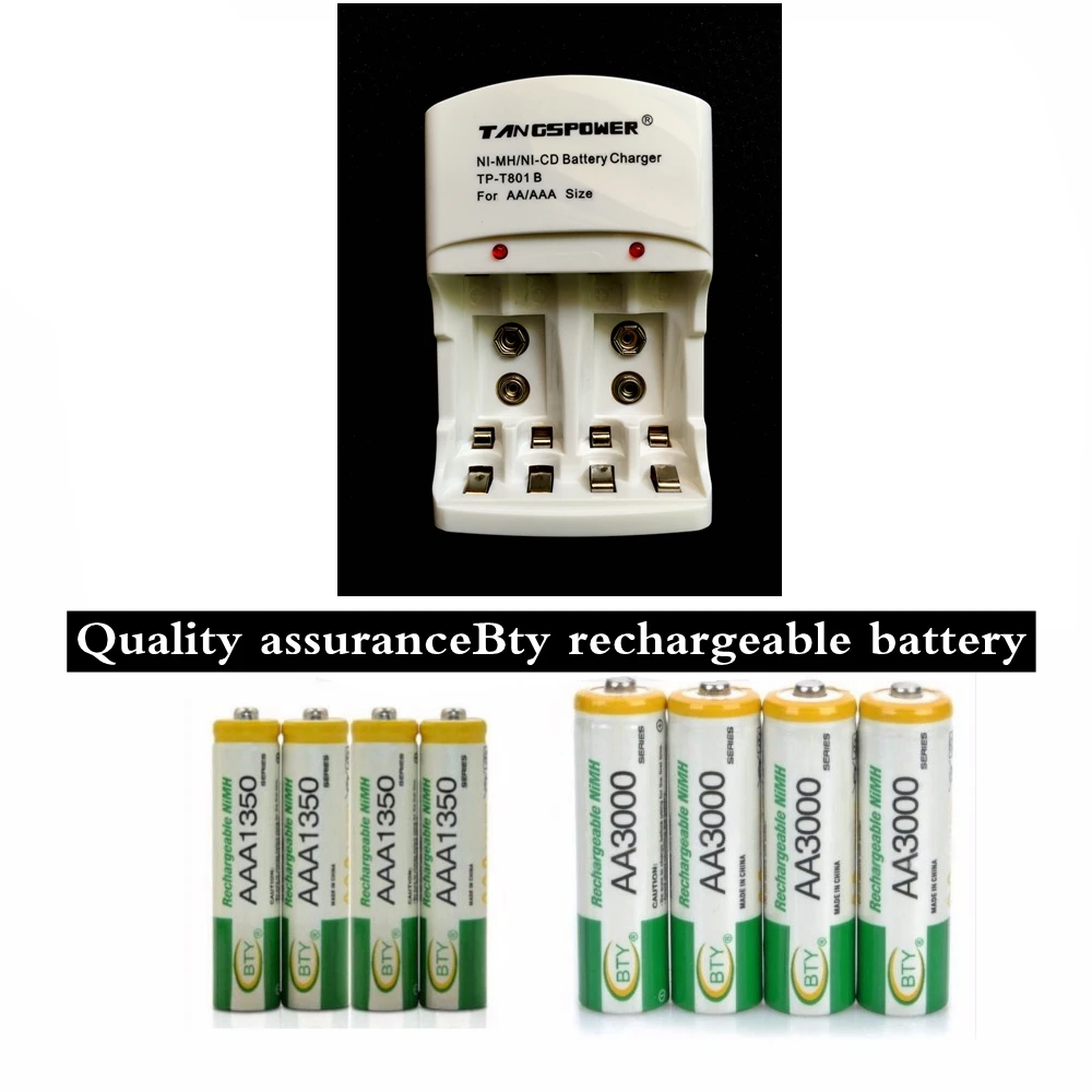BTY Rechargeable Battery Kit 4pcs 3000series 850mah AA Battery + 4pc