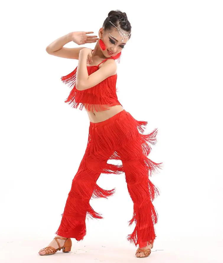 Latin Dance Dresses For Sale Ballroom Plus Size Fringe Tassel Dress Pants Sequin Fringe Salsa Samba Costume Kids Girls