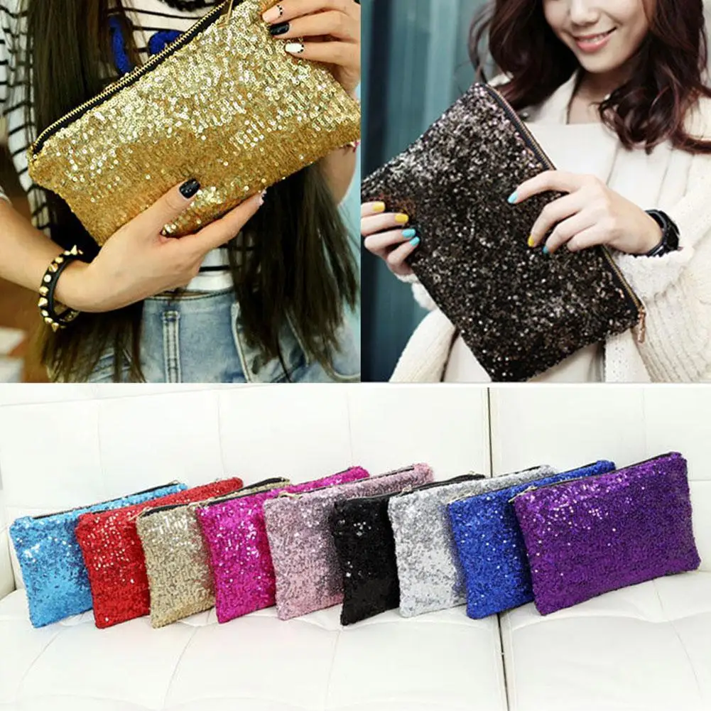 

Yfashion Women Fashion Dazzling Glitter Sparkling Bling Sequins Handbag Zipper Envelope Package