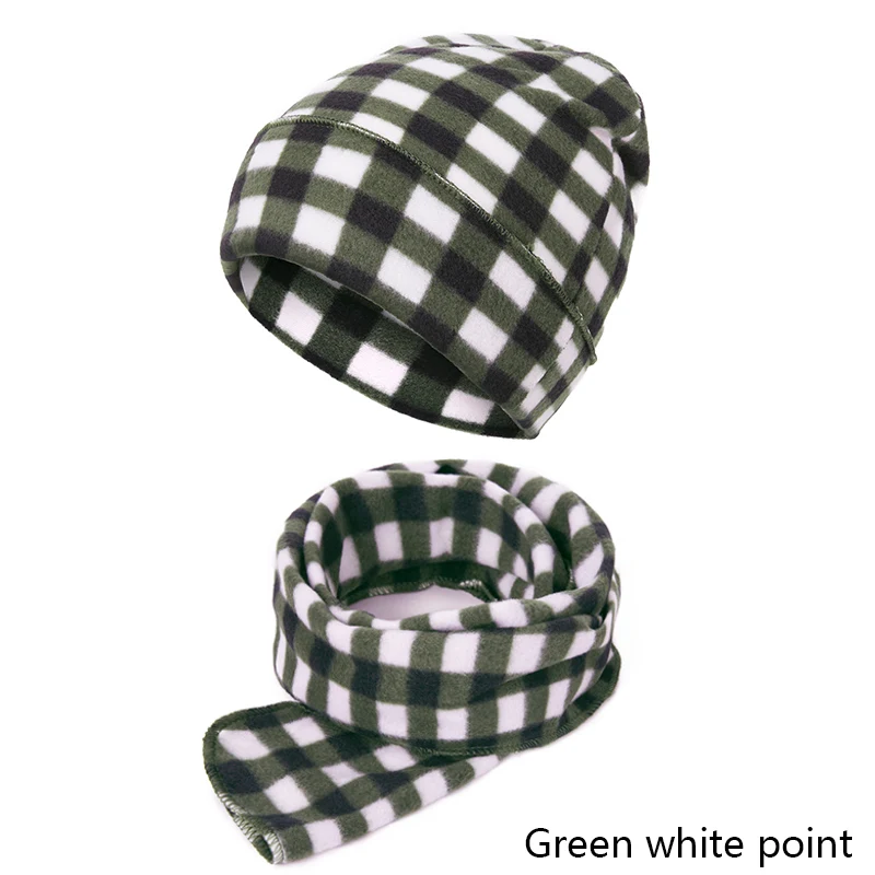 REAKIDS зимняя шапка для маленьких девочек, шарф, костюм теплая Модная шапка для мальчиков, однотонная вязаная шапка для улицы из хлопка и шерсти Шапка-бини, костюм Scaef - Color: Green white spots