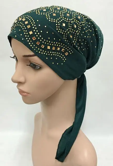 Muslim Inner Hijab Cap Women's Headwear Underscarf Islamic Head Wrap Hat Bonnet - Цвет: dark green