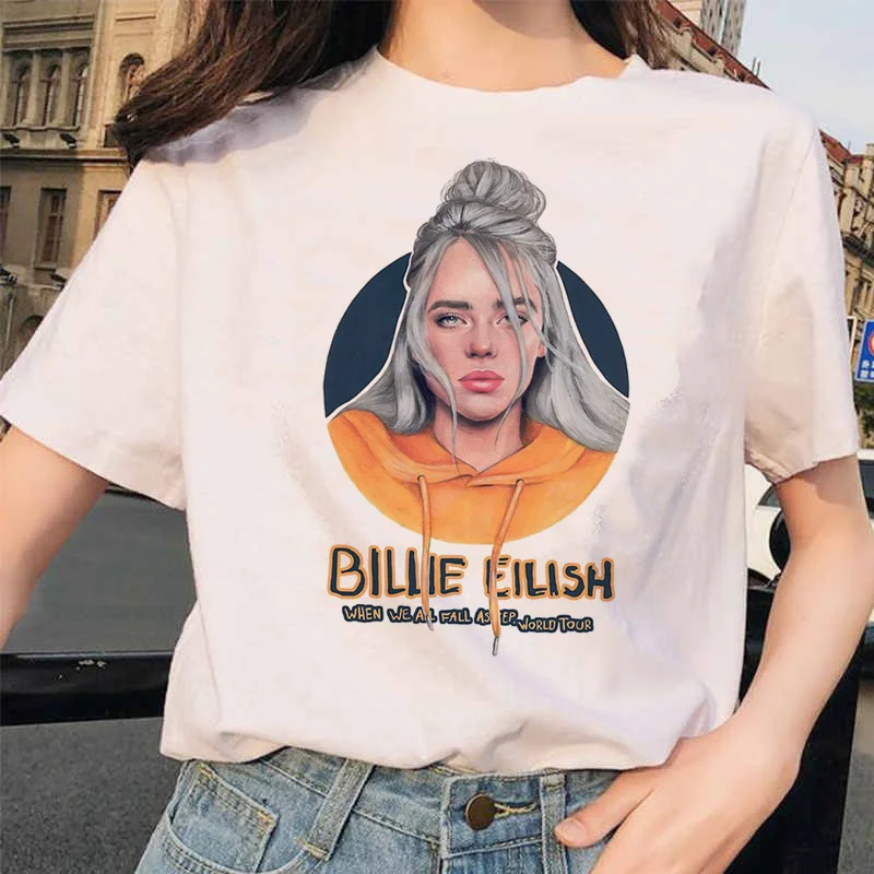 Billie Eilish футболка ulzzang Женская Хип-хоп женская одежда футболка забавная harajuku Летняя Повседневная футболка ulzzang уличная одежда