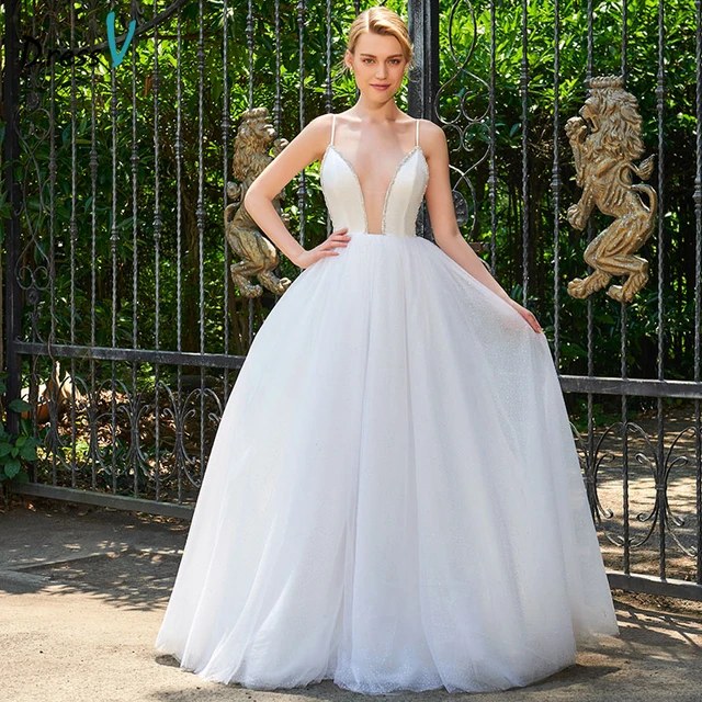 Dressv Spaghetti Straps Ball Gown Wedding Dress Sleeveless Tulle Dressv Spaghetti Straps Ball Gown Wedding Dress Sleeveless Tulle Beautiful Backless Church Garden Princess Dresses