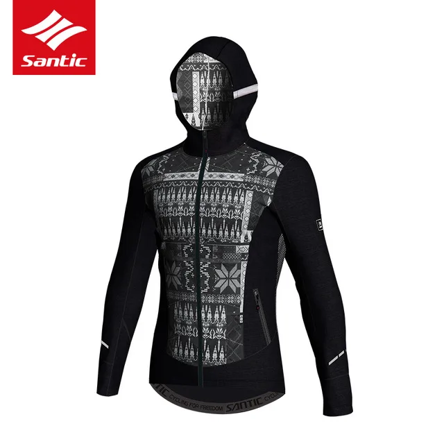 Santic мужские куртки для велоспорта зимние хлопковые ветрозащитные пальто куртки сохраняющие тепло 3D слой мастерство Ropa Ciclismo зимняя велосипедная одежда - Цвет: Черный