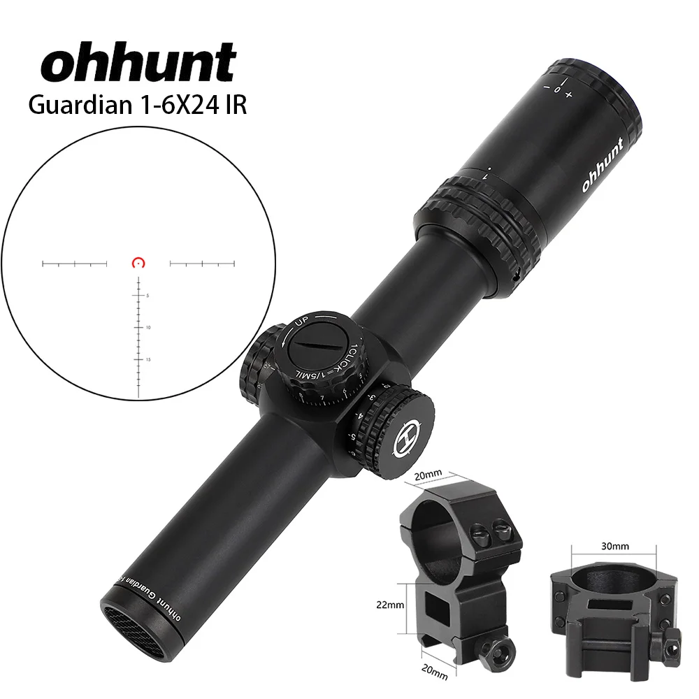 Ohhunt Guardian 1-6x24 ИК компактный прицел оптические прицелы стекло Сетка красный свет с башенками сброс Тактический стрельба прицел - Цвет: 30mm-Picatinny-SGK