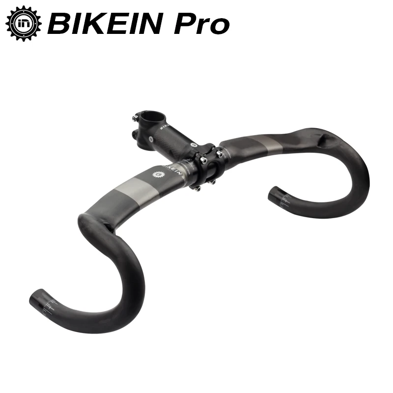 

BIKEIN Ultralight Full Carbon Cycling Road Bike Handlebars + Stem Matte Black Road Bicycle Aerodynamics Parts Bent Bar 355g