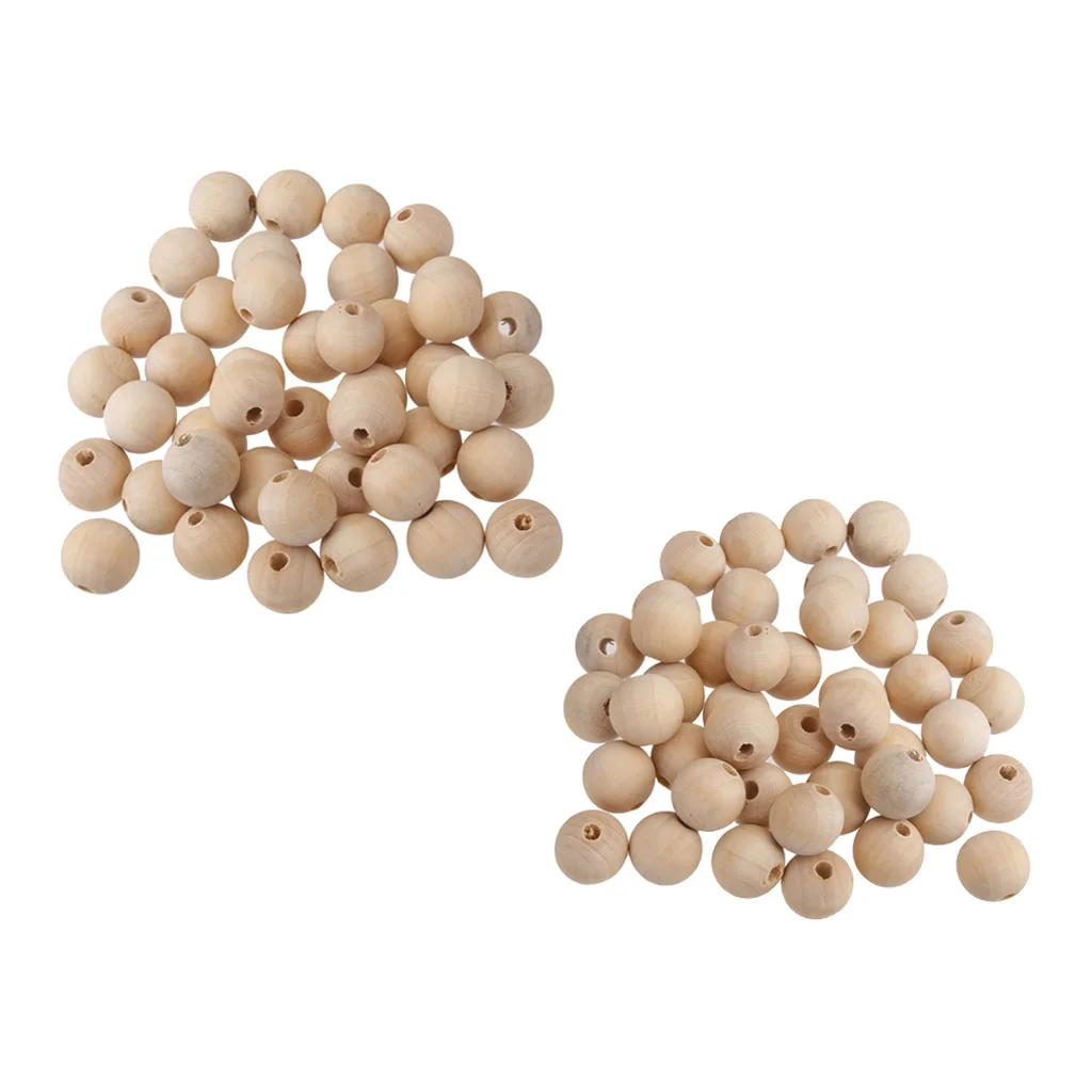 100-Pack Unpainted Wood Beads 8mm 10mm, Natural Color Wooden Ball Spacer Loose Charms for Jewelry Crafting Supplies