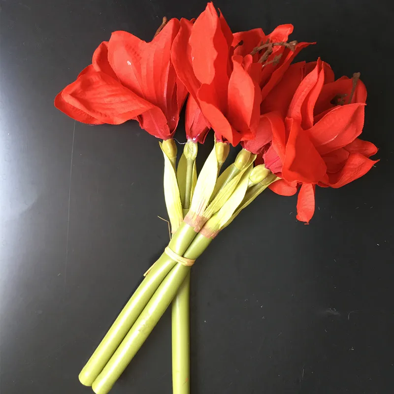 3pcs/Lot Red Amaryllis Orchids Bride Banquet Flower Silk Artificial