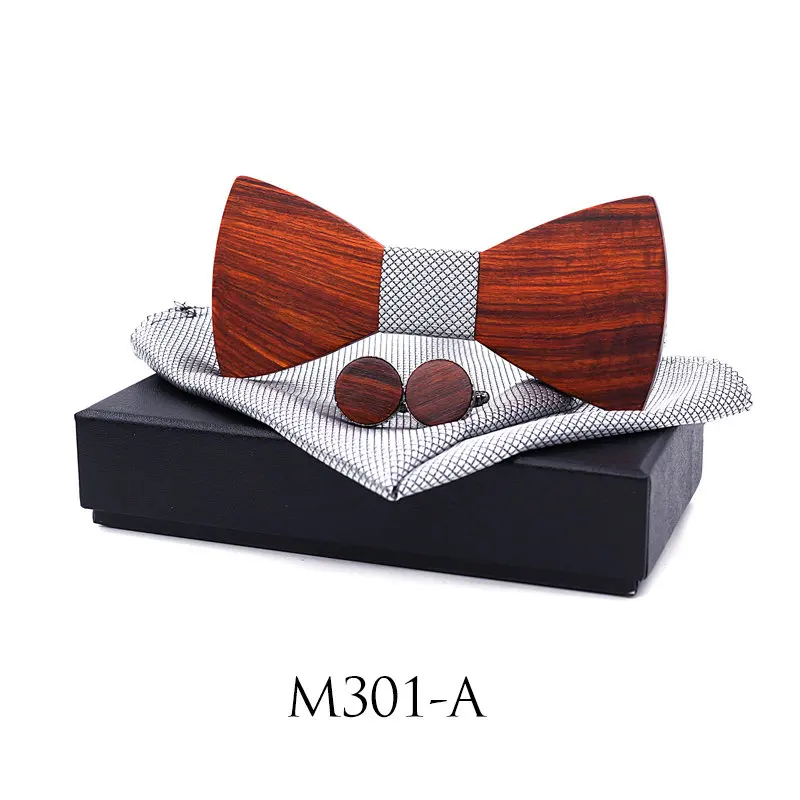 Ценных пород дерева Для мужчин Боути запонки брендовый комплект Бизнес деревянный галстук-бабочка, запонки для свадьбы жениха Красный Сандал - Цвет: M301A