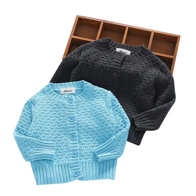 Осенний вязаный модный свитер с длинными рукавами для маленьких мальчиков и девочек, Свитера с пуговицами, топы