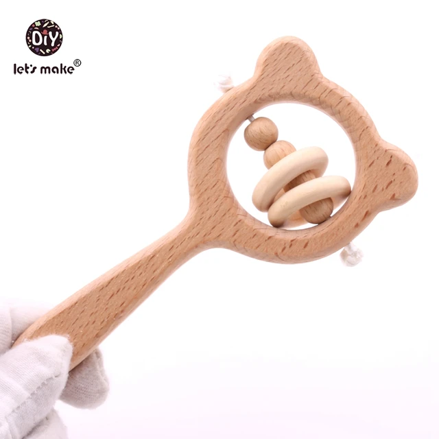 Wooden Rattle Beech Bear Hand Teething Wooden Ring Baby Rattles Play Gym Montessori Stroller Toy Educational Toys Let's Make type 1