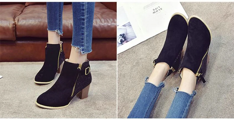 Women's Boots Casual Ankle Boot Lady High Heels Winter Snow Boots Women Genuine Leather Glitter Winter Shoes Women Big Size 43   (7)