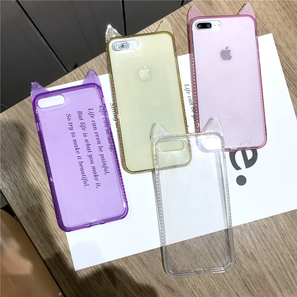 Силиконовый чехол из тпу с рисунком кошачьих ушей и бриллиантами для iphone 7 Plus