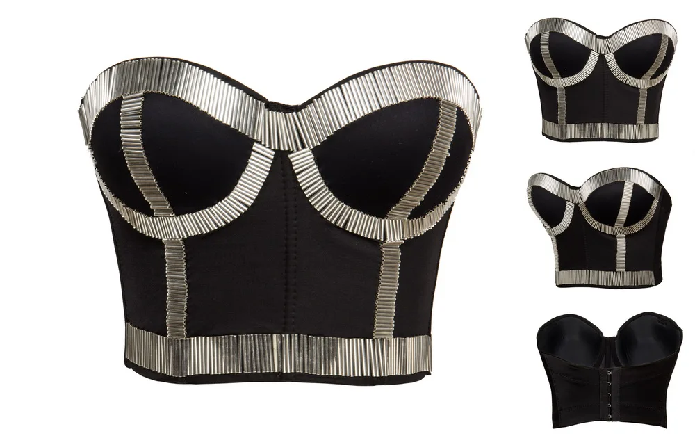 В стиле панк рок золотые бусины трубки Push Up Bra Brasieres женские бюстье короткий топ