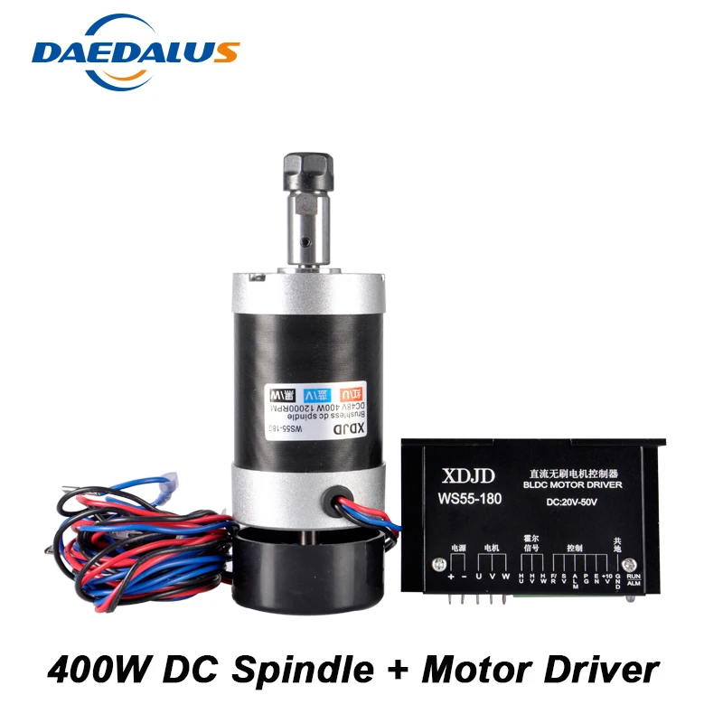 

Brushless 400W CNC Spindle Motor ER11 Router Bit Tools 55MM Machine Tool Spindle + Brushless Stepper Motor Driver Controller