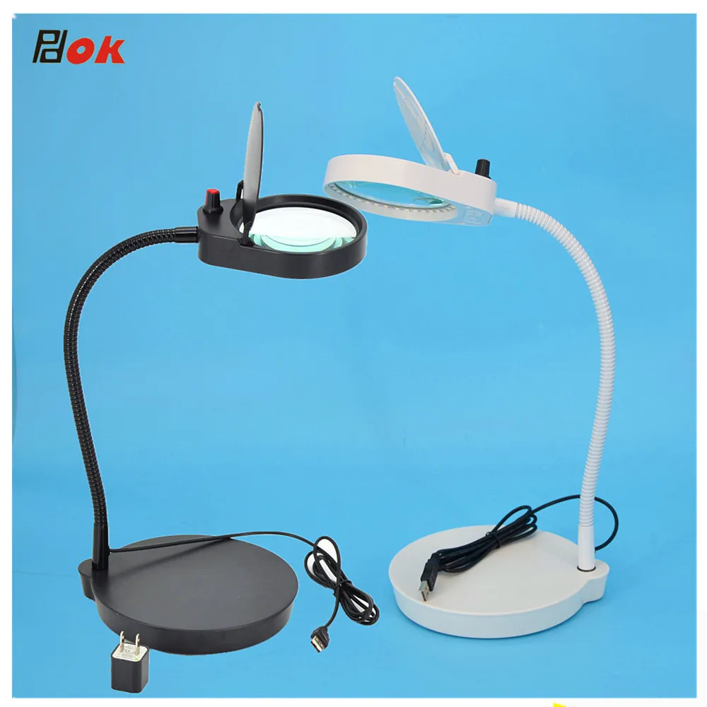 Pdok Usb Plug Magnifier Table Top Desk Led Lamp Reading 3x 10x