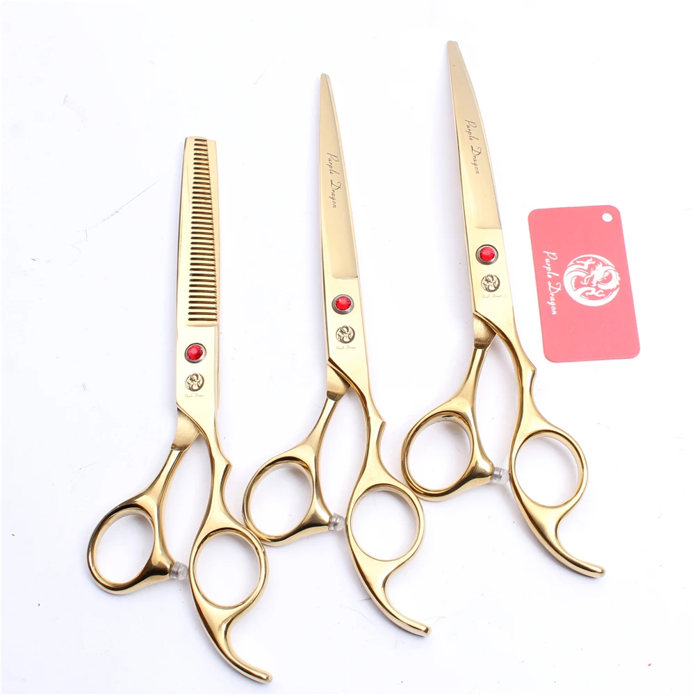 3Pcs Suit 7" Japan Gold Cutting Shears +Thinning Scissor +Down Curved