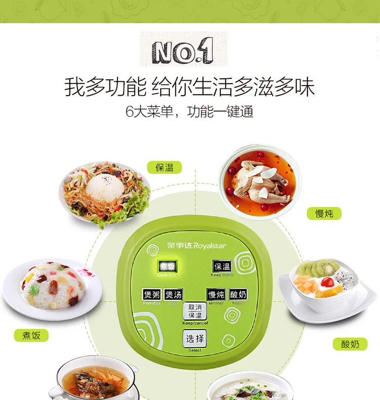 Китайский Royalstar 1.5L RX-15A Автоматическая домашняя Мини рисоварка 110-220-240v йогурт суп