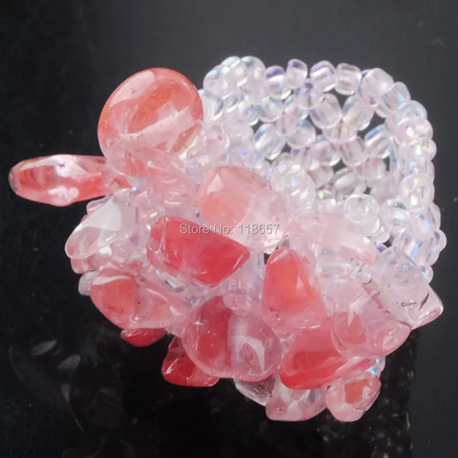 

Free shipping Natural Rose Quartzs Gem Stone Beads Stretch Finger Ring Jewelry US 6~10 IJ3043