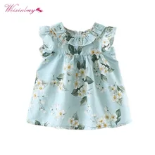 Платье для маленьких девочек детское летнее платье одежда для детей с цветочным принтом праздничные рукав-лепесток мини Пляжные наряды для 6 мес.-3 лет