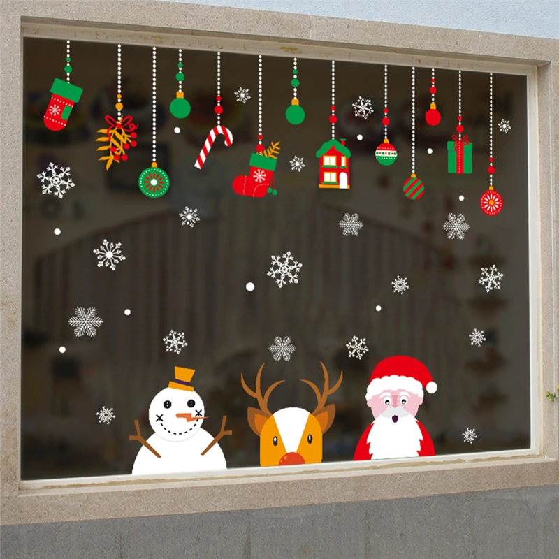 1pcs Santa Claus Christmas Glass Sticker Decals X mas Showcase Lving Room New Year Navidad Party DIY Wall Stickers Decoration|Наклейки на