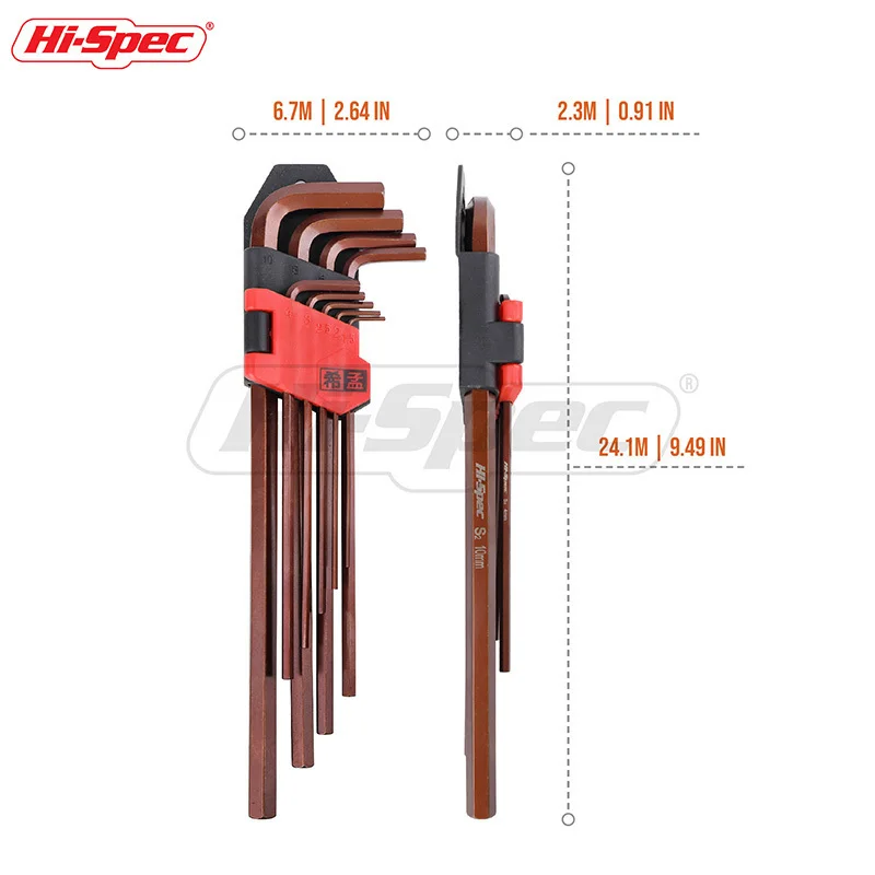 Hi-Spec Prefessional 9 Unid métrica S2 largo medio Llaves hexagonales llave de torsión Set Universal llave Hexagonal conjunto llave Allen