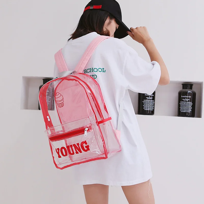 

Harajuku Letter PVC Transparent Women's Backpack Ita Bag Clear Travel Backpack Bookbags Purse Schoolbags for Girl Mochila 2019