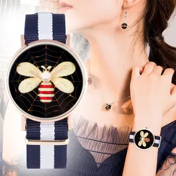 

Lady Watch Quartz Analog White Bee Nylon Band Mixed Color Women Watches Ladies Gift Relojes Mujer 2019 New Arrivals
