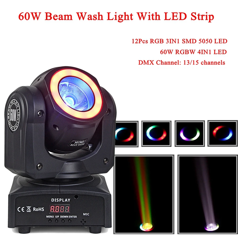 

Newest Stage Lighting LED RGBW 4IN1 60W Beam With Strips Wash Moving Head For Party Light/Home Party/LED Stage Disco DJ Lights