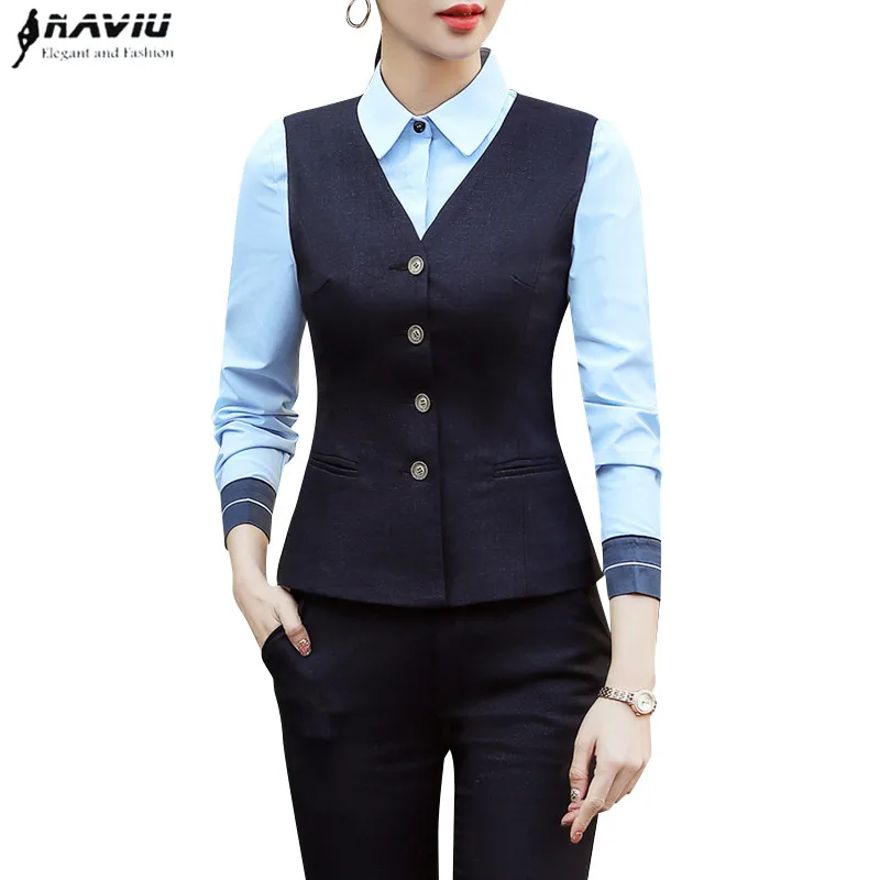 

High quality fashion Vest Pants suits women Professional slim V neck vest suits office ladies plus size work wear