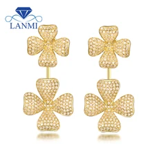Модные серьги SI с бриллиантами, красивые ювелирные изделия для свадьбы, Настоящее 18 К желтое золото, стильный дизайн для молодых девушек, подарок