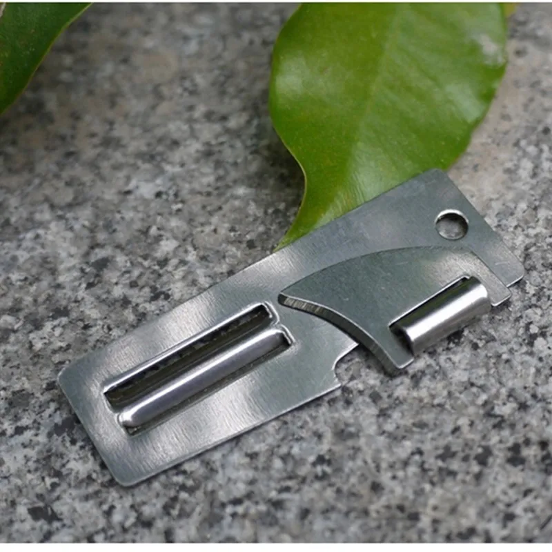 New Stainless Steel 2 in 1 EDC Pocket Multi Tool Outdoor Can Opener Fruit Multi Peeler Cutter 2\" Double Peeler wooden utensils